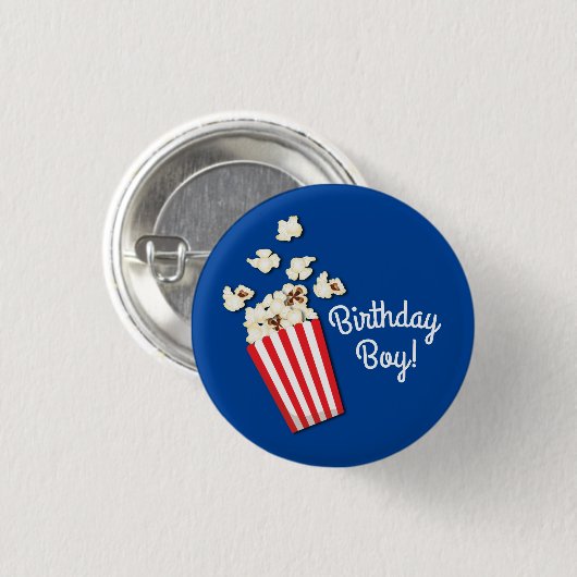 Button filmtheater Popcorn Birthday Boy Party (Voorkant /achterkant)
