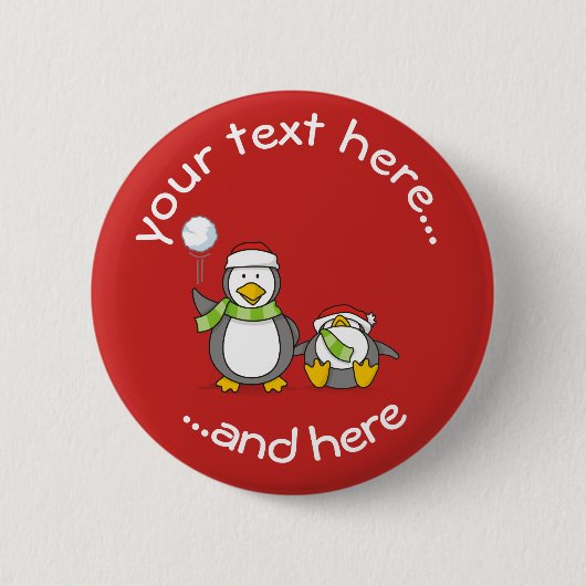 Button kerstmis Snowballing Penguins (Voorkant)