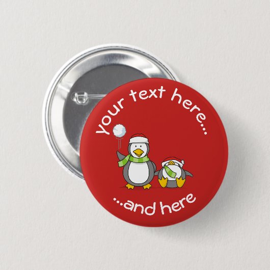 Button kerstmis Snowballing Penguins (Voorkant /achterkant)