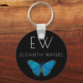 BUTTON KEYRNG : BLAUWE BUTTERFLES SLEUTELHANGER (Voorkant)