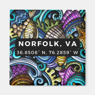 Button Magnet - Coördinaten van Norfolk, VA Magneet