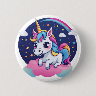 Button met Fantasie Eenhoorn op Roze Wolk