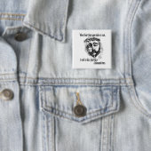 Button met het hoofd van Christus en gezegde. (In situ)