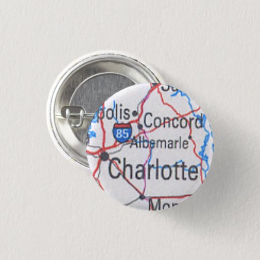 Button met kaart van Charlotte/Concord NC (Voorkant /achterkant)