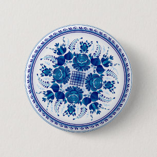 Button met ornament in Gzhel-stijl