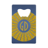 BUTTON ROND RAYS Gold + uw monogram Kredietkaart Flessenopener (Voorkant)