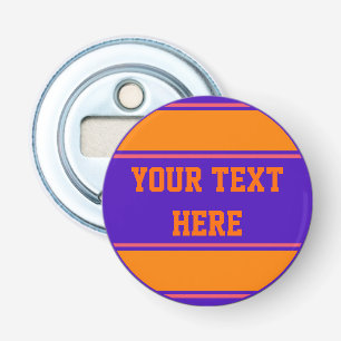 BUTTON ROND streept oranje viool + uw idee Flesopener