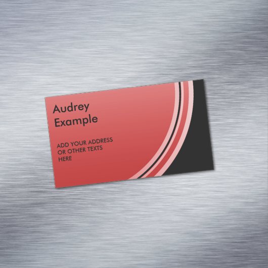 Button ronde rode hellingen + uw rug. en tekst magnetisch visitekaartje (Voorbeeld)