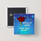 Button rood Pet en sterren Afstuderen (Voorkant /achterkant)