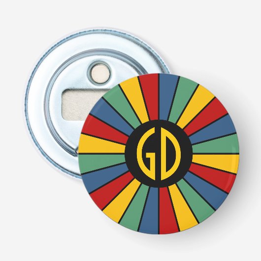 BUTTON ROUND RAYS I + uw monogram Flesopener (Voorkant)