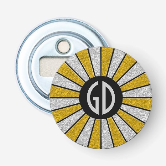 BUTTON ROUND RAYS Silver Gold + uw monogram Flesopener (Voorkant)