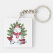 Button Sleutelhanger | Square Christmas Snowman (Achterkant)