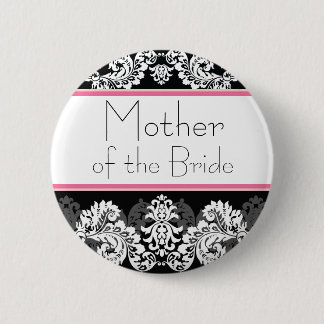 Button van de roze en zwarte Damask Wedding Party