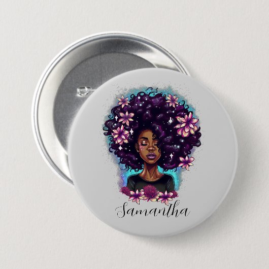 Button van Floral Sparking Afro Woman (Voorkant /achterkant)
