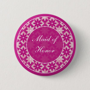 Button van Floral Tiles Paarse Wedding Party