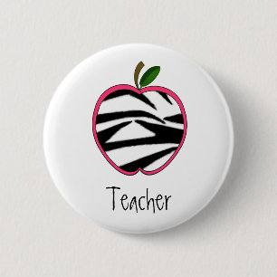 Button van leerkrachten - Zebra Print Apple w Pink