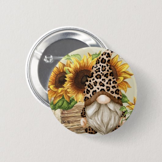 Button van Leopard Gnome Sunflower (Voorkant /achterkant)