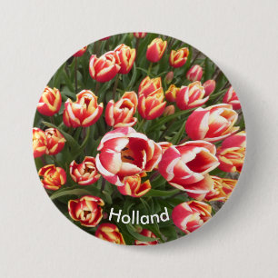 Button van Red and White Tulip Field Holland