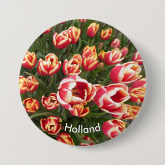Button van Red and White Tulip Field Holland