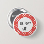 Button van Rood en Witte Polka Dot Child Birthday (Voorkant /achterkant)