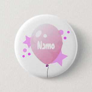 Button voor de naam van de roze partijballon