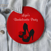 Button vrijgezellenfeest rode zwarte schoen (In situ)