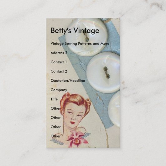 Buttonnen, Betty's Vintage Visitekaartje (Voorkant)