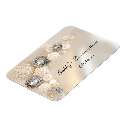 Buttonnen met witte parel en diamant Quinceañera Magneet (Linkerzijde)
