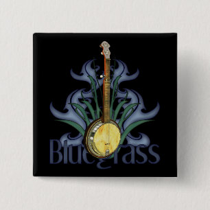 Buttonnen voor Bluegrass Banjo Design Vierkante Button 5,1 Cm