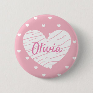 Buttonnen voor persoonlijke naam Roze harten Ronde Button 5,7 Cm