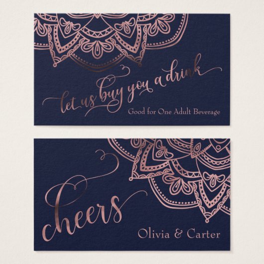 Buvez des billets, Rose Gold Mandala sur Navy Blue (Devant & derrière)