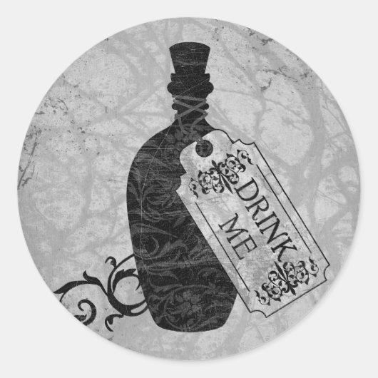 Buvez-moi Bouteille Gris Classic Sticker rond (Devant)