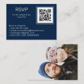 Buwende marineblauw RSVP Online QR Code Foto Informatiekaartje (Voorkant / Achterkant)