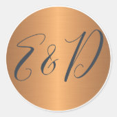 Buwpaar monogram naam initiaal gouden marine ronde sticker (Voorkant)