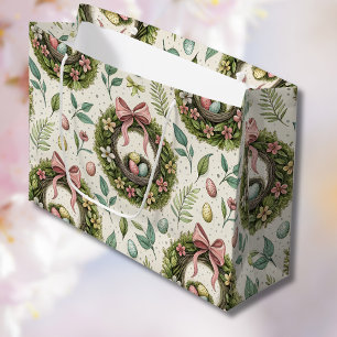 Buxus Paas Krans Roze Strik met Ei Groot Cadeauzakje