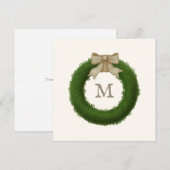 Buxuskrans Met Rustieke Strik Aangepaste Initialen Bedankkaart (Voorkant / Achterkant)