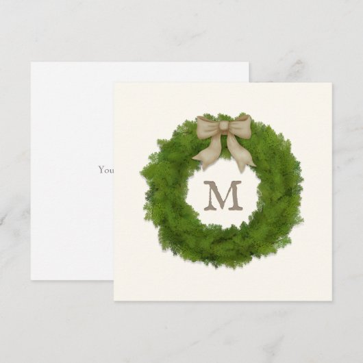 Buxuskrans met rustieke strik en op maat gemaakte  kaart (Voorkant / Achterkant)