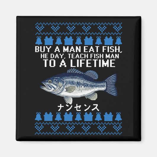 Buy A Man Eat Fish Funny Ugly Christmas Sweaters L Magneet (Voorkant)