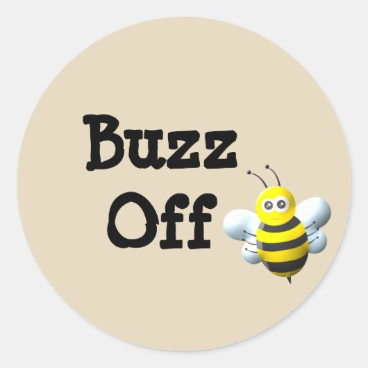 Buzz Off Bee Ronde Sticker (Voorkant)