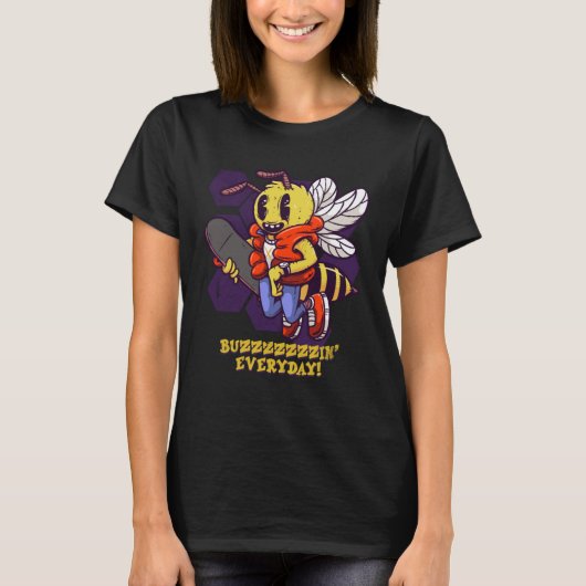 Buzzin Everyday Skater Bee Insect Skateboarder Bee T-shirt (Voorkant)