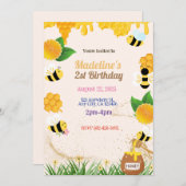 Buzzing Bee Verjaardagsfeestuitnodiging Kaart (Voorkant / Achterkant)