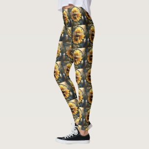 Buzzing Dreams: Sunflower Bee Dreamcatcher Leggings