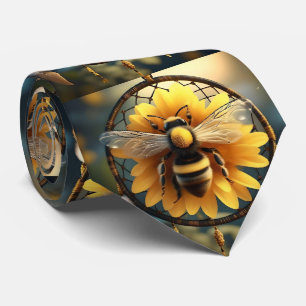 Buzzing Dreams: Sunflower Bee Dreamcatcher Stropdas