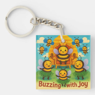 Buzzing with Joy – Schattigee bijenkoninkrijksvier Sleutelhanger