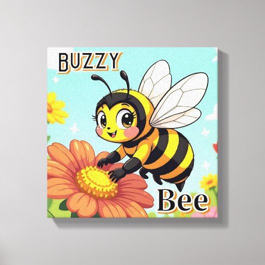 Buzzy Bee | Mooie Cartoon Kinderkamer Kunst Canvas Afdruk (Voorkant)