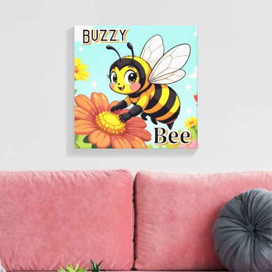 Buzzy Bee | Schattigee Cartoon Kind Nursery Art Canvas Afdruk (Insitu (Woonkamer))
