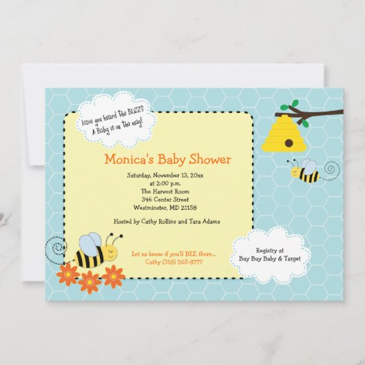 Buzzy Bees Bumble Bee Baby shower Invitation (Devant)