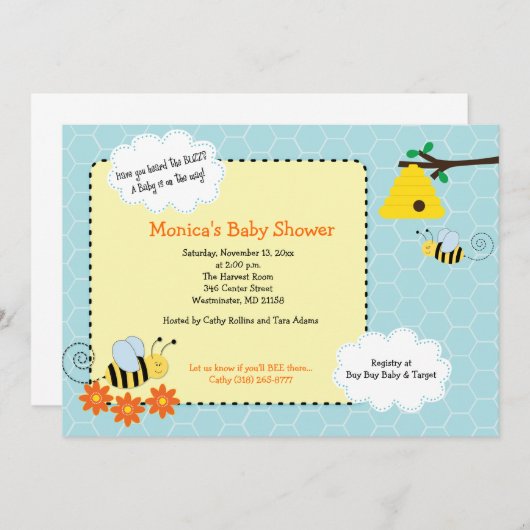 Buzzy Bees Bumble Bee Baby shower Invitation (Devant / Derrière)