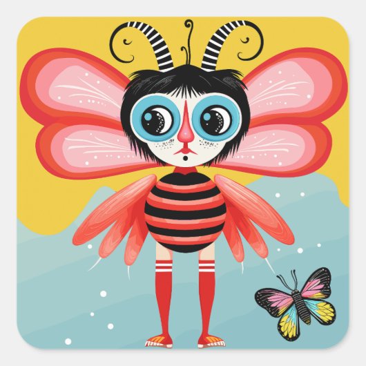 Buzzy Whimsy Vierkante Sticker (Voorkant)