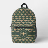 Buzzz- Elegant Gold HoneyBee Pattern op Donkergroe Bedrukte Rugzak (Voorkant)